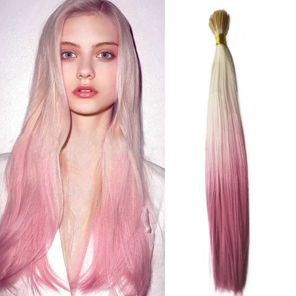 I-tip postiços 50 fios/pacote sintético destaque pena acessórios para o cabelo ombre cor loira para rosa escuro