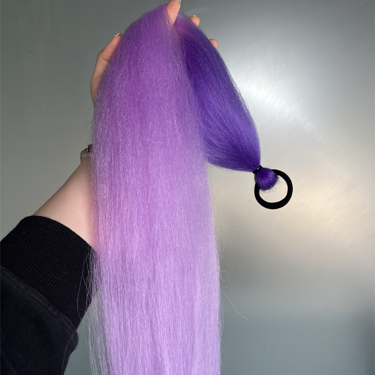 Extension queue de cheval synthétique violette, 2 pièces, bande en caoutchouc, longue queue de cheval droite, accessoires pour cheveux pour femmes pour Halloween