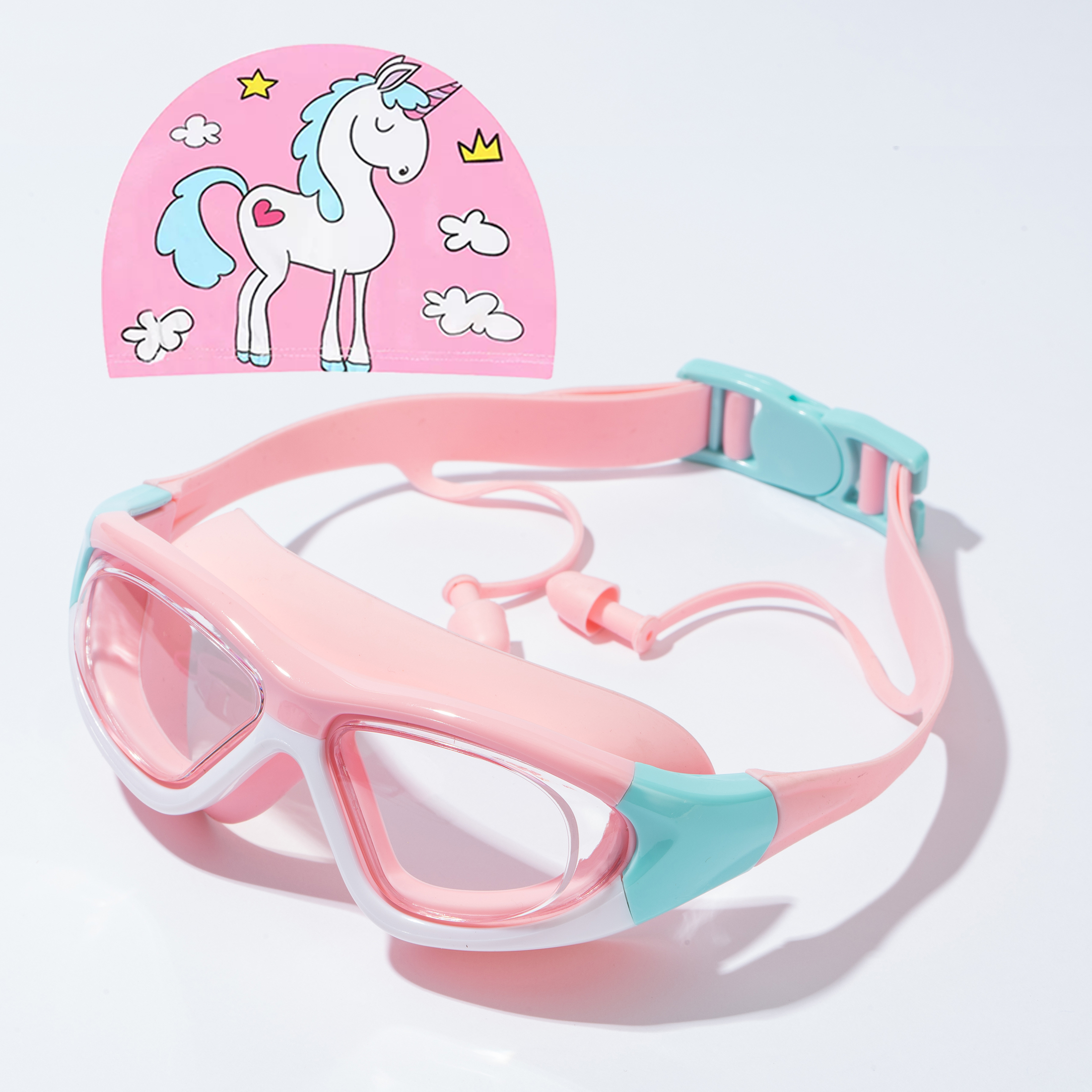 Gafas de natación de montura pequeña para niños con tapones para los oídos, gafas de natación antiniebla para niños y niñas, gafas de playa para piscina
