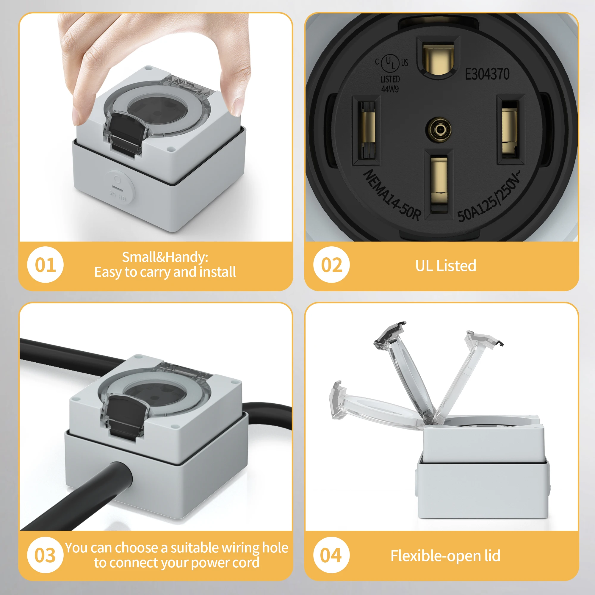 DaierTek 50 Amp RV Outlet Box 125/250V NEMA 14-50R RV Receptacle Weatherproof Electrical Power Outlet Panel for RV Camper Traile