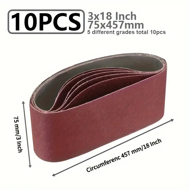 10 pieces/pack of 457 * 75 wood metal polishing abrasive belt, different particle sizes P80P120P150P240P400, 2 pieces of each pa
