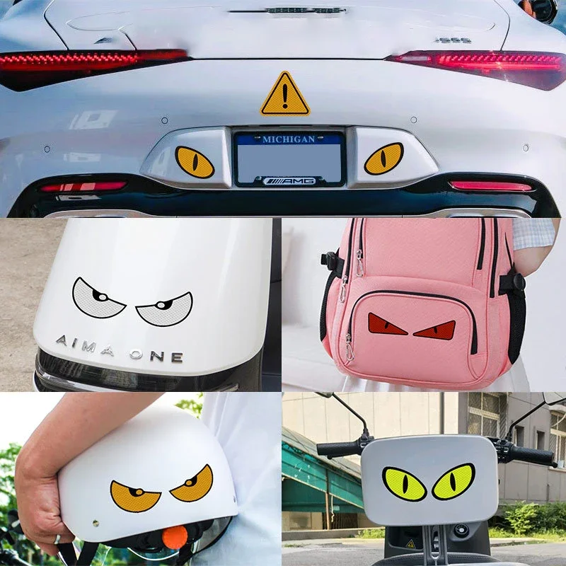 2pcs Car Reflective Safety Warning Tape Cat Eyes Pattern Night Driving Safety Decals for Auto Truck Motorcycle Reflector Sticker
