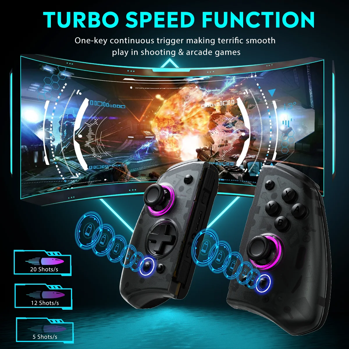 Joypad inalámbrico QRD Stellar T5 para Nentindo Switch/Lite/Oled efecto Hall Joystick 8 colores luz LED programable turbo y Macro