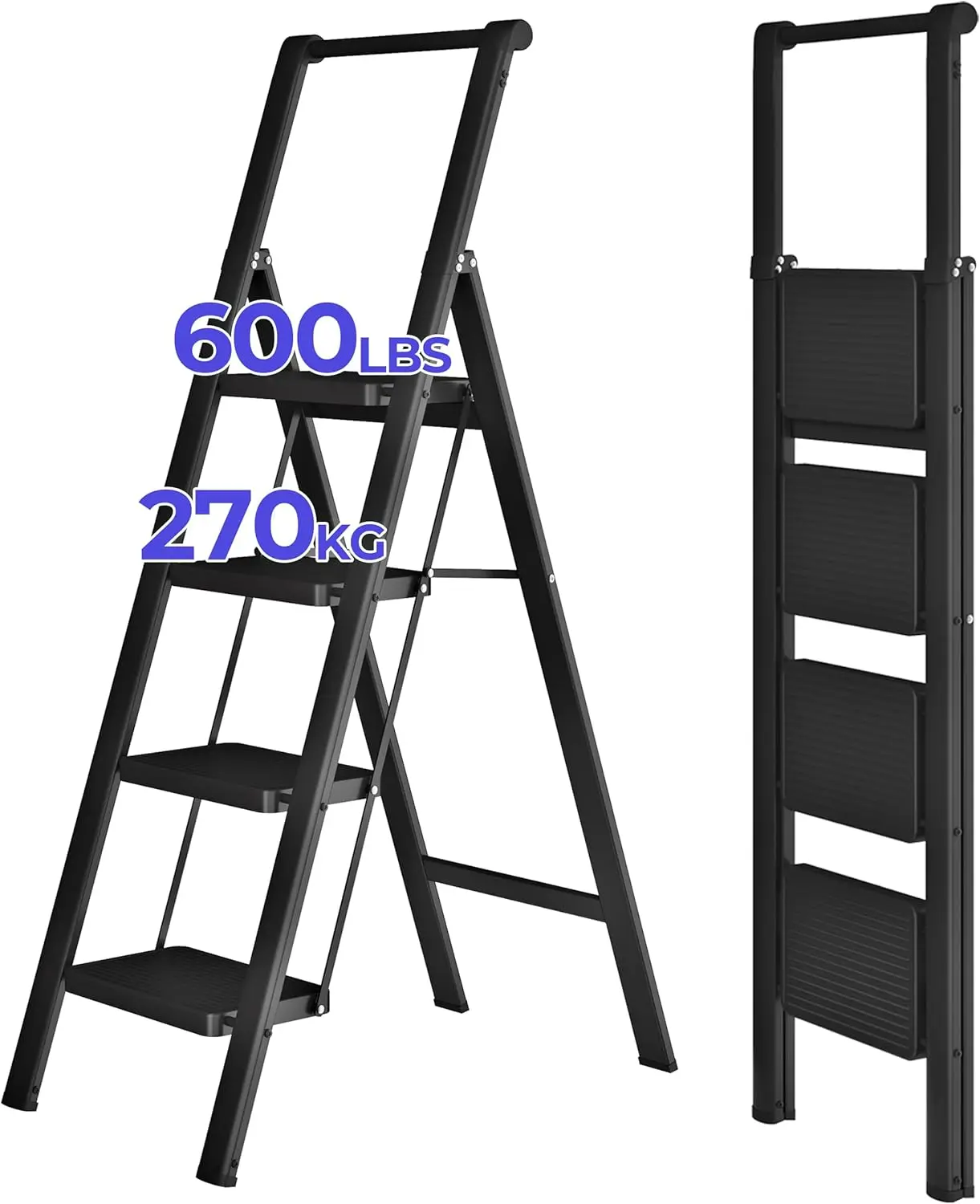 4-stufiger Trittleiter Klappbar, mit Handlauf Haushaltsleiter, widener, rutschfester Stufen, multifunktionaler Ladder, tragbar