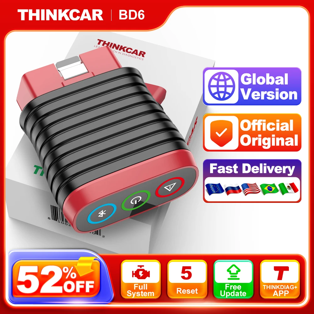 Thinkcar bd6 obd2 scanner sistema completo de diagnóstico óleo immo ets bleed freio redefinição vitalício livre todos os carros automáticos via thinkdiag app