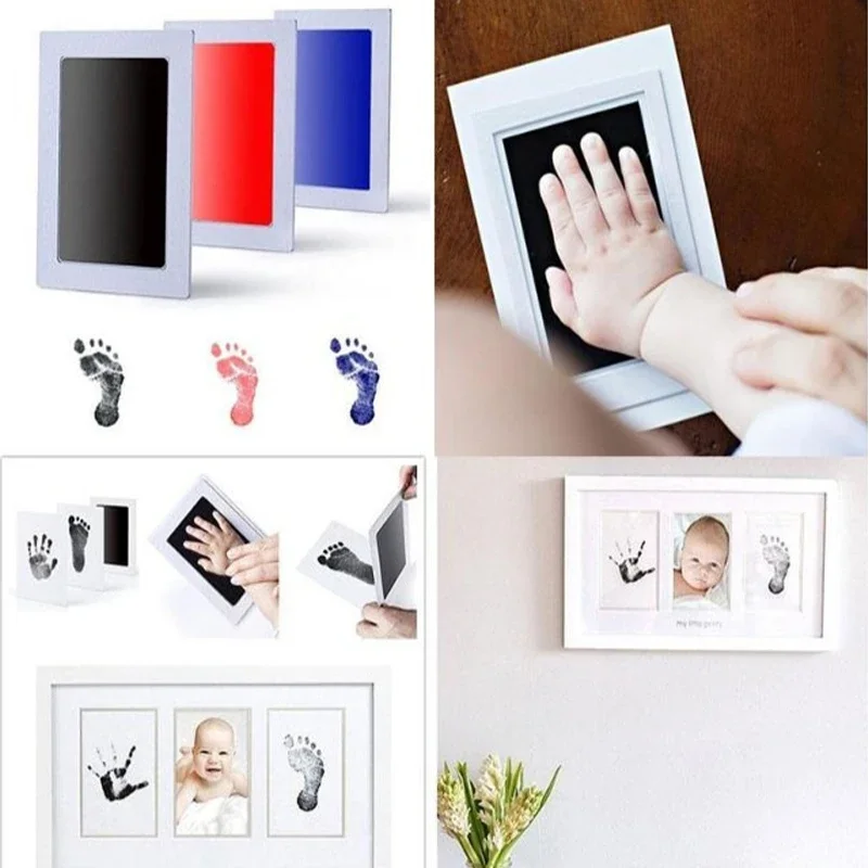 2 ชิ้น/เซ็ตทารกแรกเกิด DIY Hand Footprint ชุดหมึก Pads กรอบรูป Handprint เด็กวัยหัดเดินของที่ระลึกอุปกรณ์เสริมปลอดภัยของขวัญอาบน้ําเด็ก