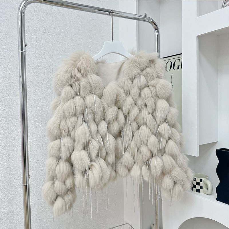 Casaco de pele de raposa natural com borlas moda inverno quente casaco de pele feminino casacos de pele de raposa real casaco de pele grosso abrigos jaquetas