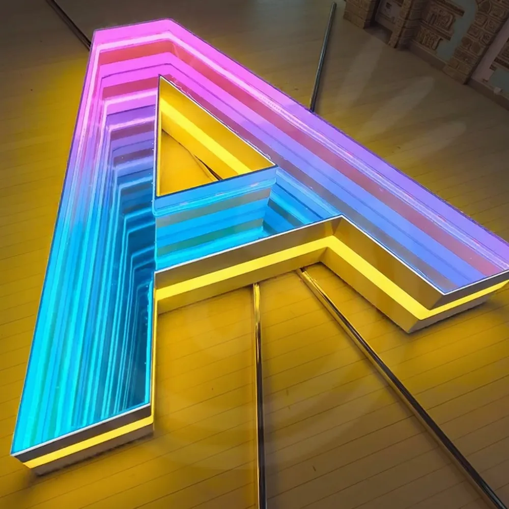 Custom Infinity Mirror Light Up Letters Indoor 3D LED Sign Reception Glowing Wall Decor for Home or Business