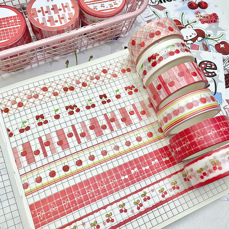 MINKYS 6 개/몫 딸기 사과 과일 테이프 귀여운 만화 크리 에이 티브 장식 Washi 테이프 학교 문구