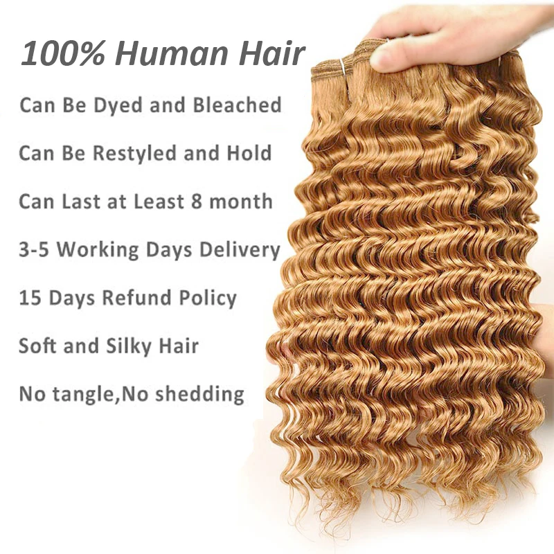 Miss Rola-Brazilian Deep Wave Pacotes de cabelo humano, Extensões de cabelo Remy, Tramas duplas, 27 # Blonde, 99J BUG Ombre, 1 pacote, 3 pacotes, 4 pacotes