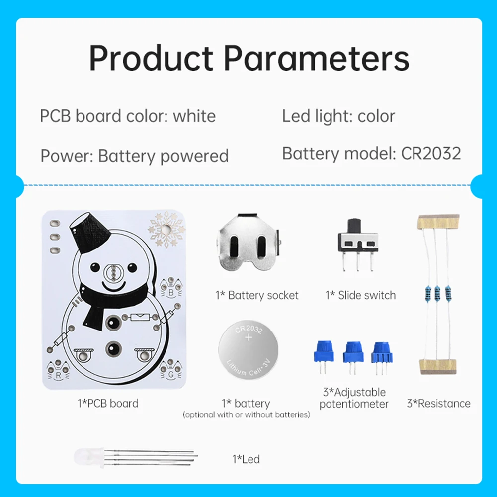 Muñeco de nieve LED con temática de hielo y nieve, aprendizaje electrónico para principiantes, kit de soldadura divertido, kit de bricolaje, módulo de tubo emisor de luz LED, kit de muñeco de nieve DIY