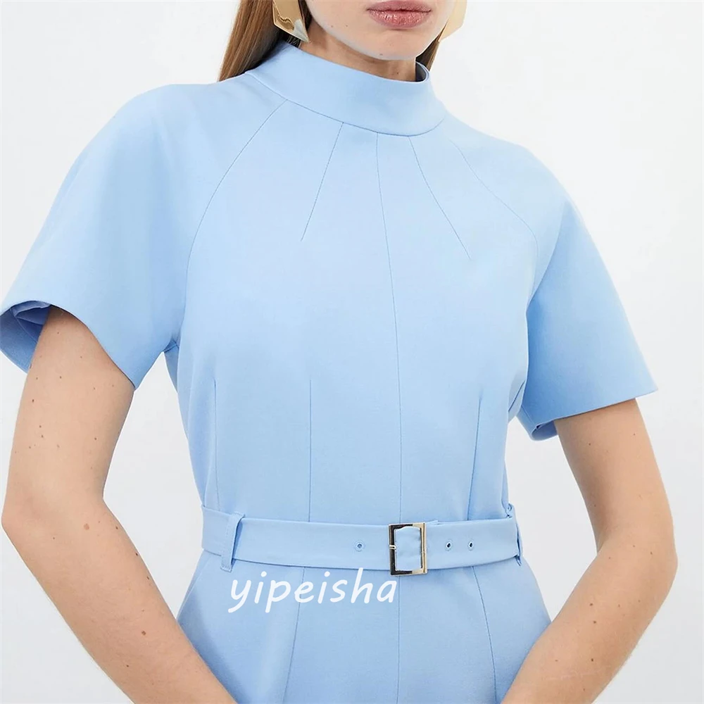 Personalizado jiayigong clássico estilo moderno gola alta chá-comprimento a linha cintos vestidos de ocasião sob medida