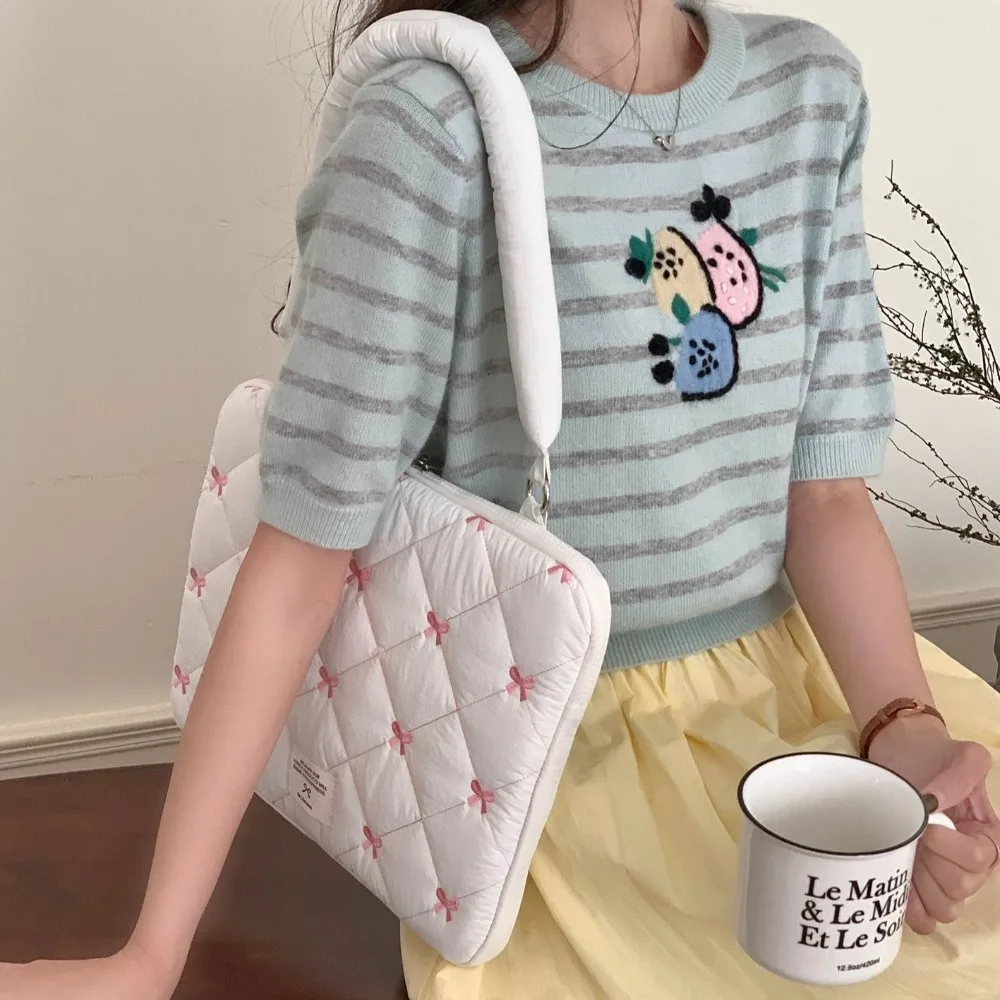 Embroidered Bow Business Briefcases Large Capacity Handbag Document Tote Bolsas Shoulder Bag File Folder Laptop Bag Office Work
