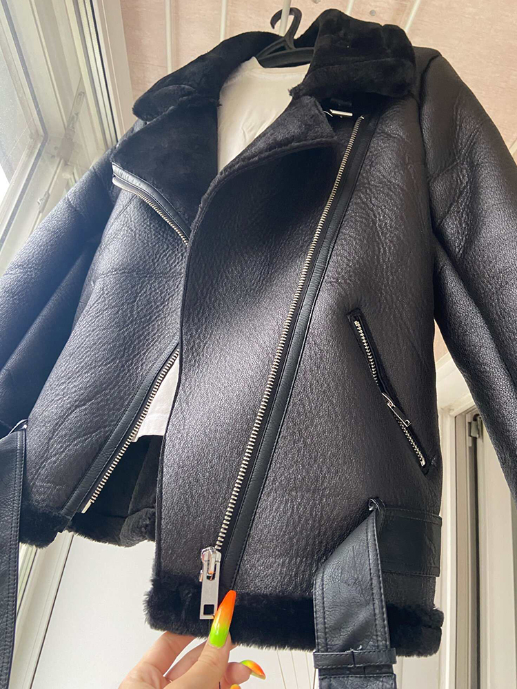 Ailegogo-ベルト付きの女性用ウォームフェイクレザージャケット,ストリートウェア,厚いルーズフィッティング,ファッショナブル,秋冬