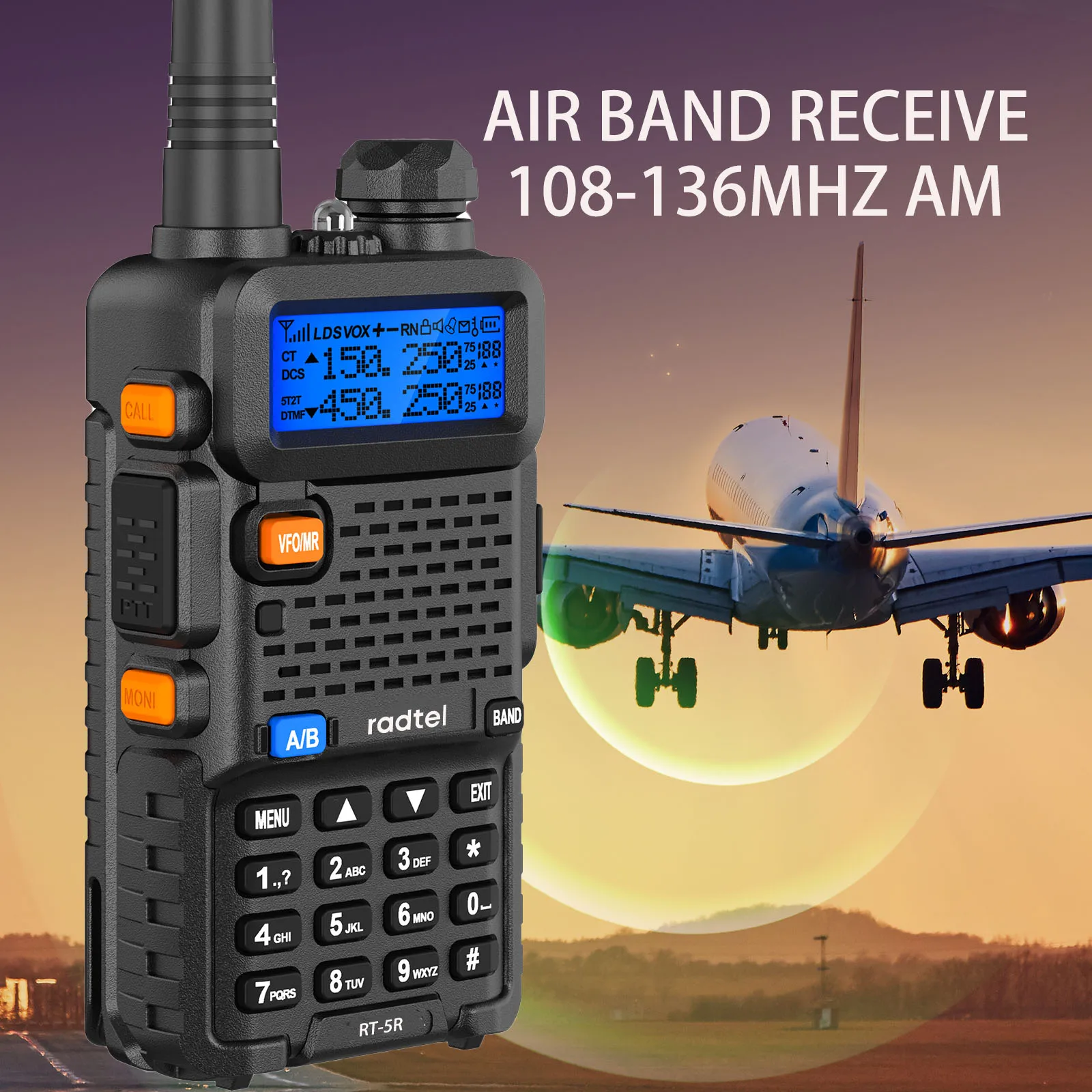 Radtel-walkie-talkie de banda aérea RT-5R, Radio bidireccional, Am, Fm, copia, Freq, Scrambler, NOAA, Ham, conjunto inalámbrico de largo alcance