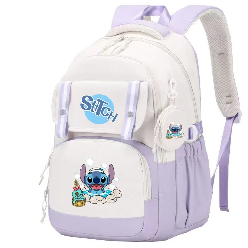 Stitch Large Capacity Backpack, Multiple Pocket Preppy Schoolbag, Cartoon Anime Daypack, Travel Commute Knapsack With Coin Purse
