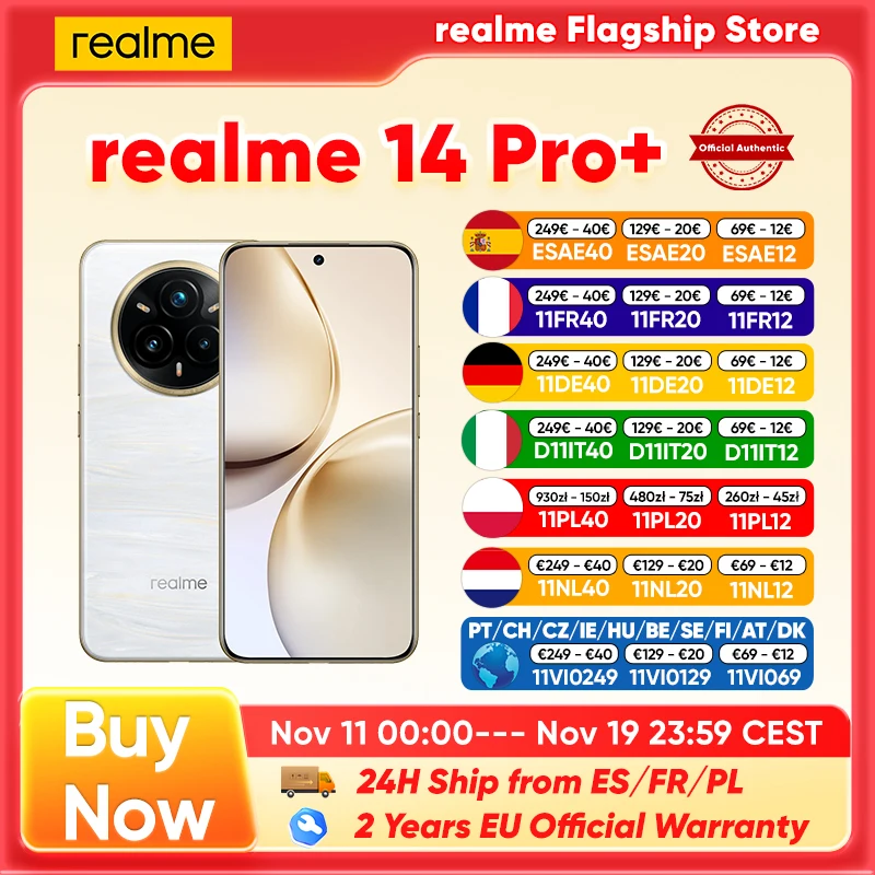 realme 14 Pro Plus 5g Smartphone Global Version Android Nfc Originele Snapdragon 7S Gen 3 6.83 ''120Hz Oled-display 50Mp Camera
