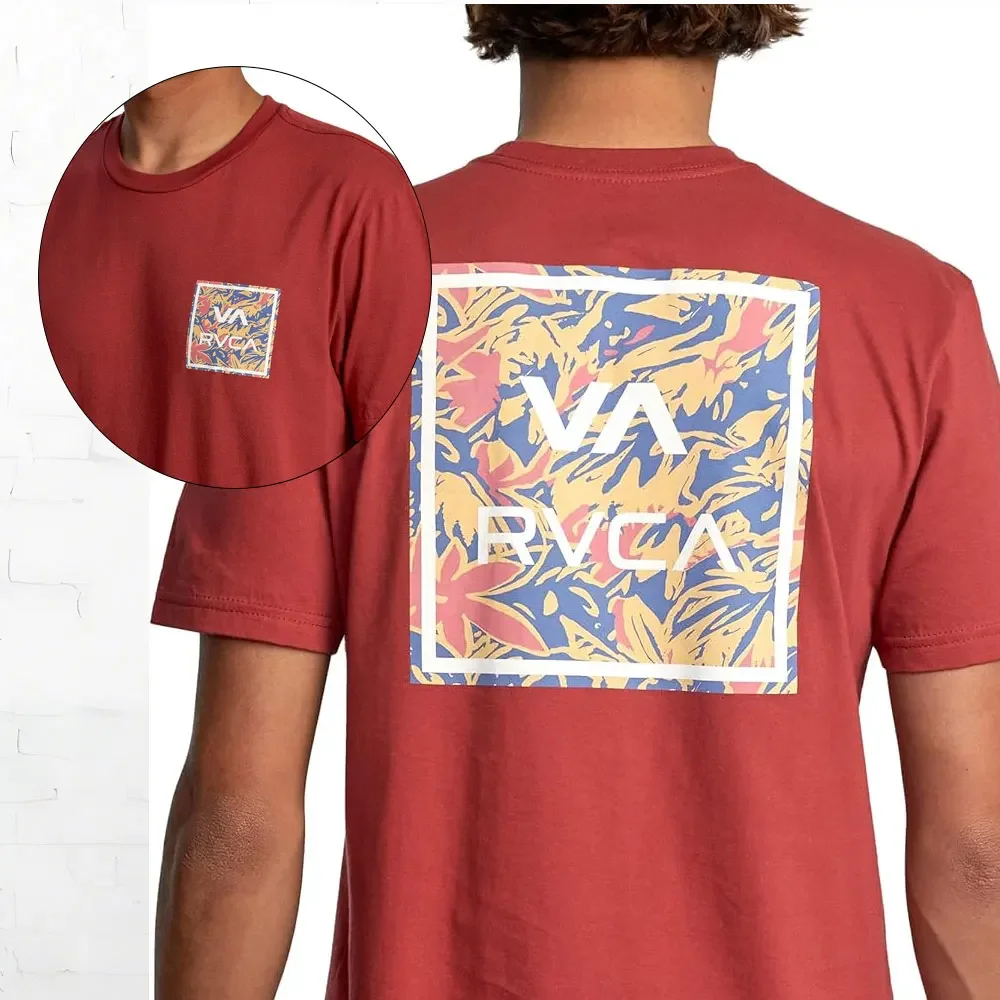 RVCA メンズ グラフィック半袖クルーネック Tシャツ綿レトロストリートファッションメンズシャツ半袖デザイントップスストリート