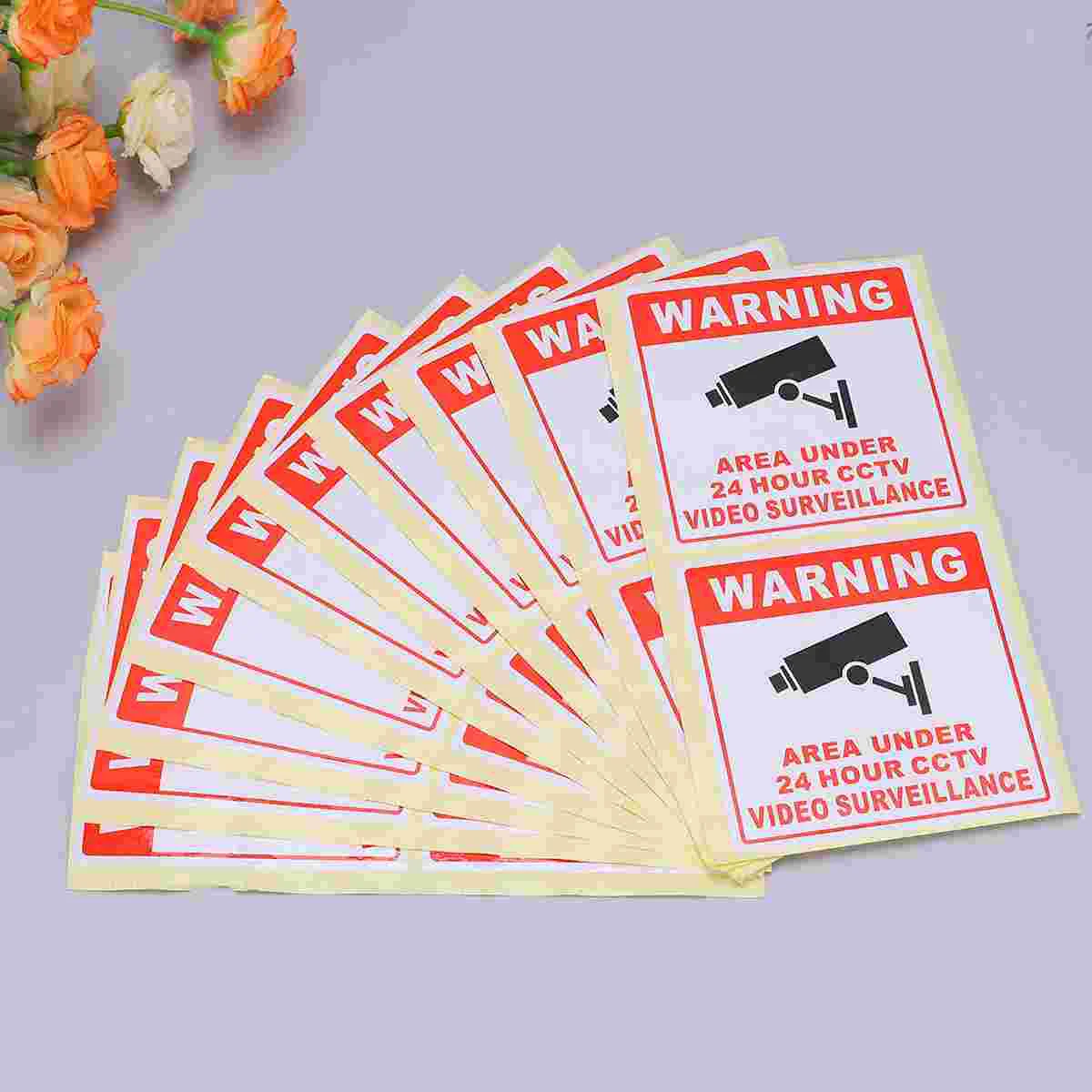 20 Pcs Security Camera Warning Sign Sticker Emblems 24 Hour Video Cctv Surveillance Traffic Roadway Safety Signal