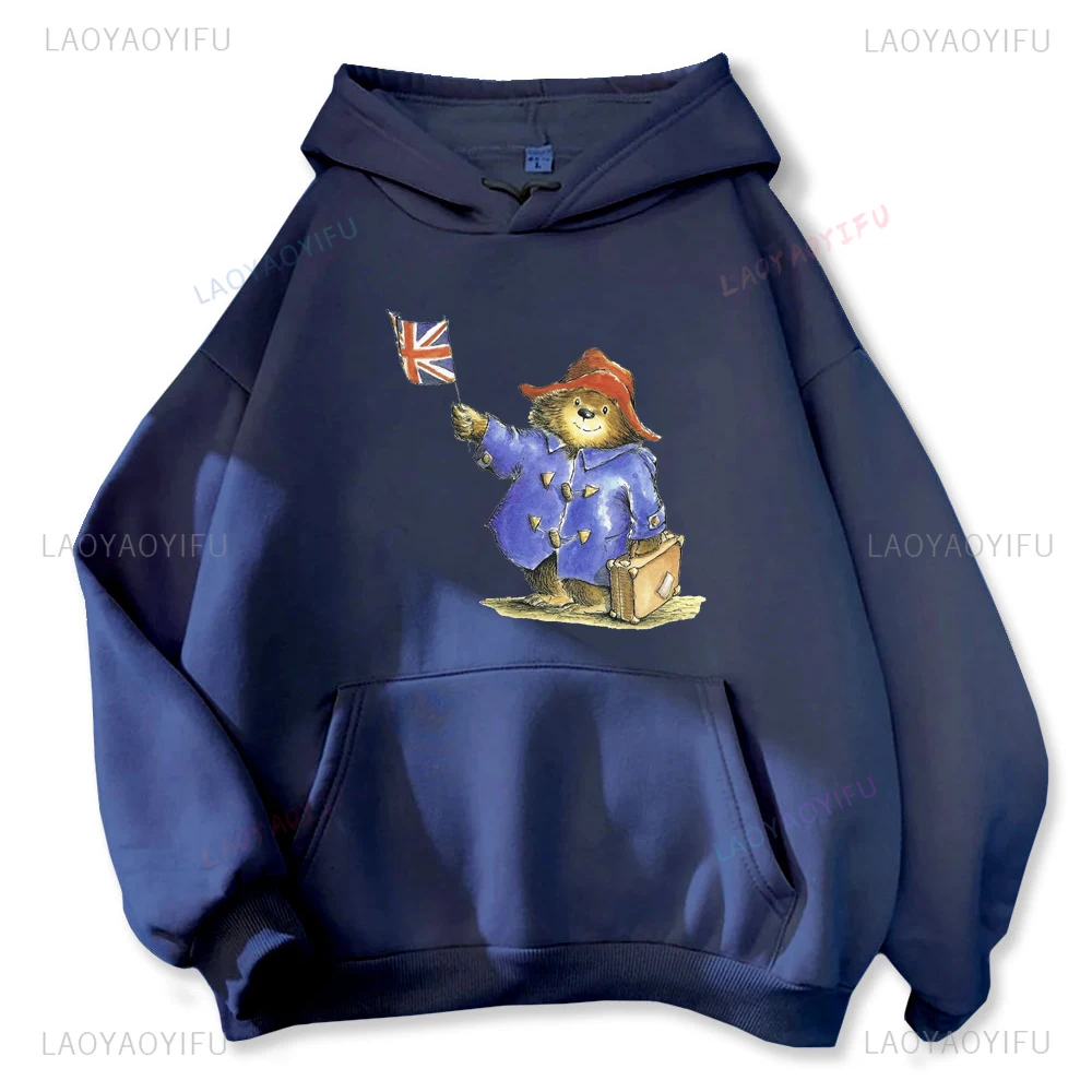Niedźwiedź Paddington w Londynie Bluza z kapturem z długim rękawem dla kobiet Casual Codzienny sezon jesienno-zimowy Bluza z okrągłym dekoltem