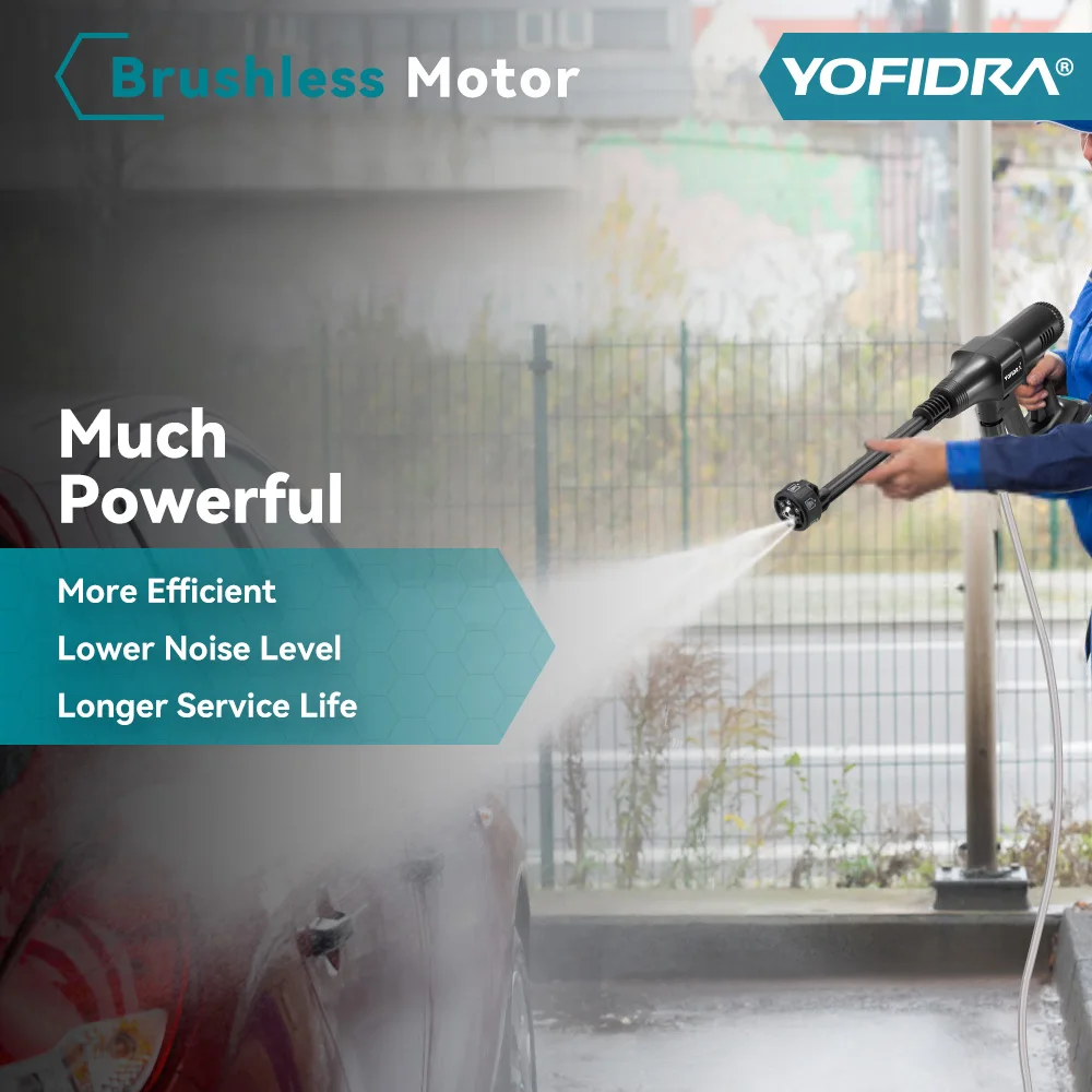 YOFIDRA 200Barブラシレス高圧洗浄機ガン 6 IN 1 電動ガーデン洗浄水スプレーガン マキタ18Vバッテリーピン対応
