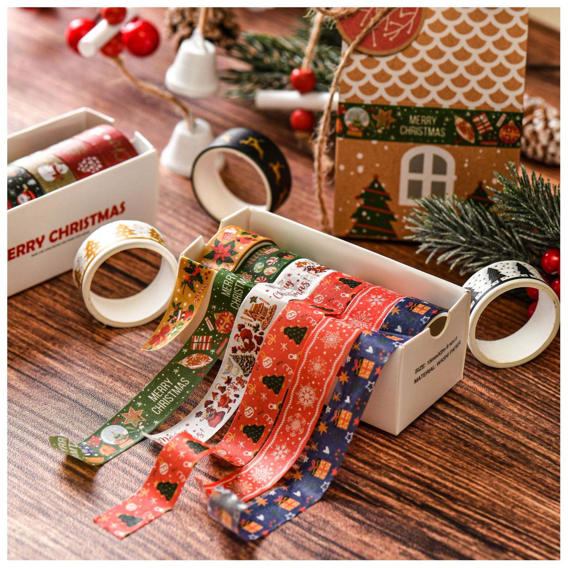 5Style 6Roll/box Creative Christmas washi handbook tape set cartoon DIY lace material decorative handbook stickers tape