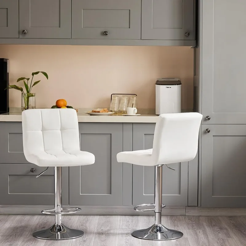 Bar Stools Set of 4，24 inch Counter Height Bar Stools,Upholstered Kitchen Barstools with Metal Base,PU Leather Stools