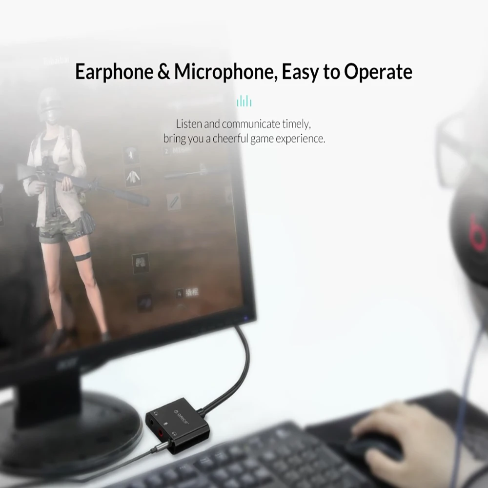 SC2 ORICO การ์ดเสียง USB ภายนอก3.5MM สายเคเบิลอะแดปเตอร์การปรับระดับเสียงไดรเวอร์ฟรีไมโครโฟนสเตอริโอชุดหูฟังลำโพง