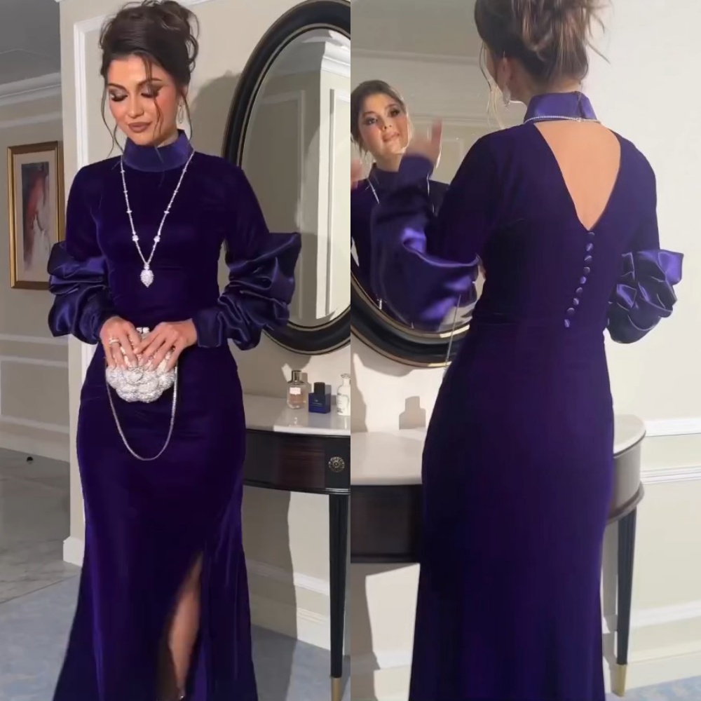 Personalizado arábia saudita veludo botão formatura bainha gola alta sob medida ocasião vestido midi es vestidos
