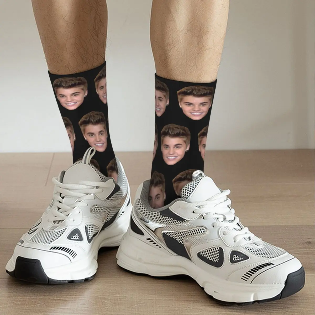 Calcetines con cabeza de bebé Justin Bieber para hombre y mujer, calcetines felices divertidos de algodón, producto novedoso, calcetines de tubo medio, regalo increíble