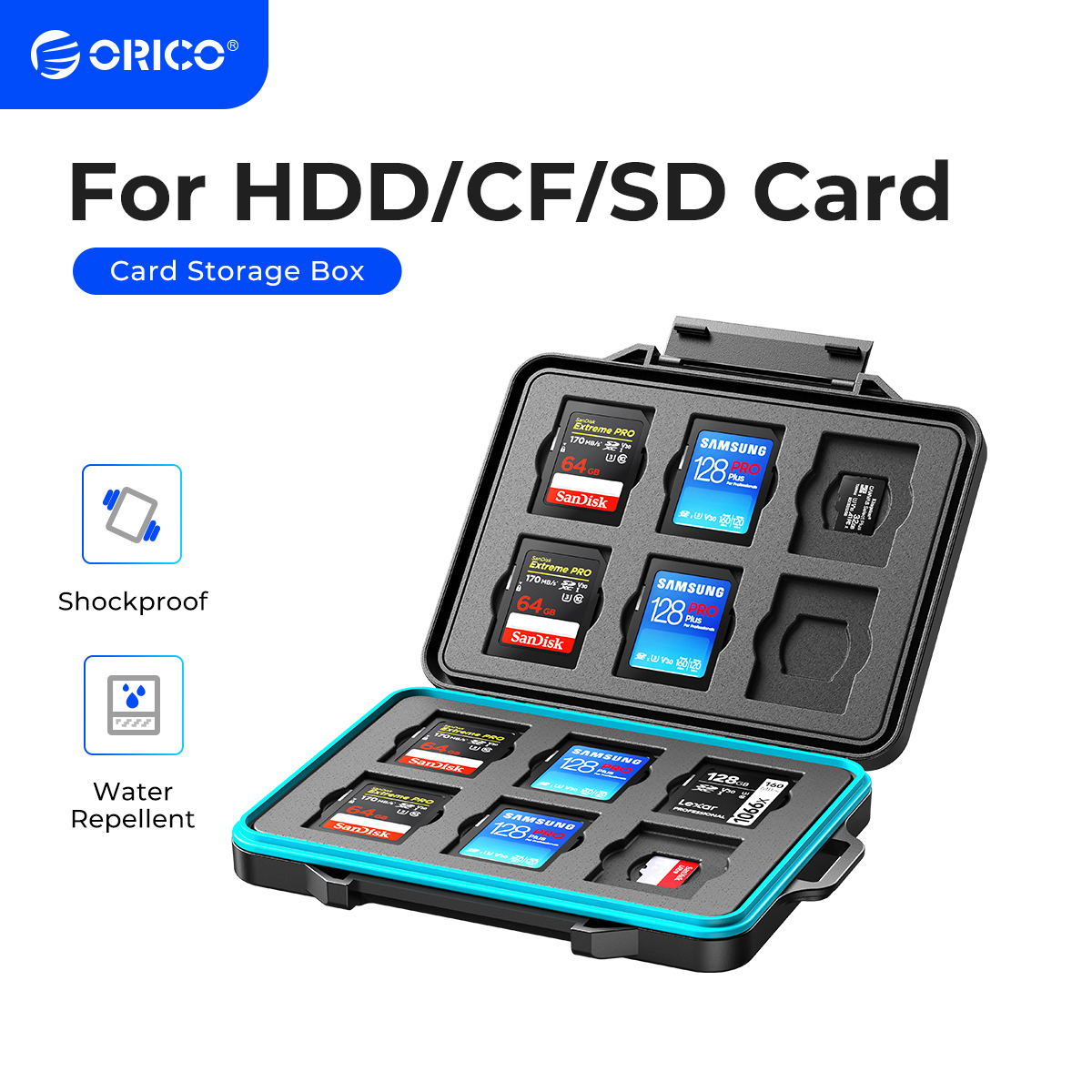 Orico caixa de armazenamento de cartão de memória sd, suporte de armazenamento de cartão micro sd, forro macio à prova d'água para hdd/cf/suporte de cartão sd, organizador