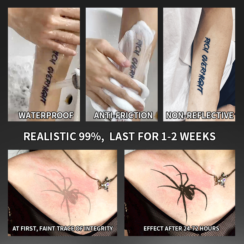 Autocollants de tatouage temporaire imperméables Spider, imperméables longue durée pour une à deux semaines, pour bras, jambe.