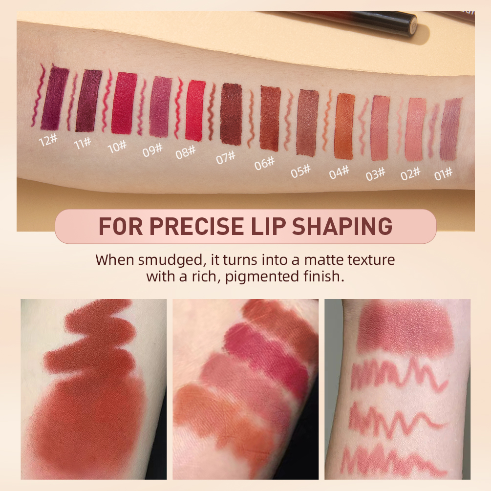 QIBEST 2 uds lápiz labial delineador de labios conjunto mate delineador de labios desnudo lápiz impermeable de larga duración lápiz labial maquillaje de contorno para mujeres