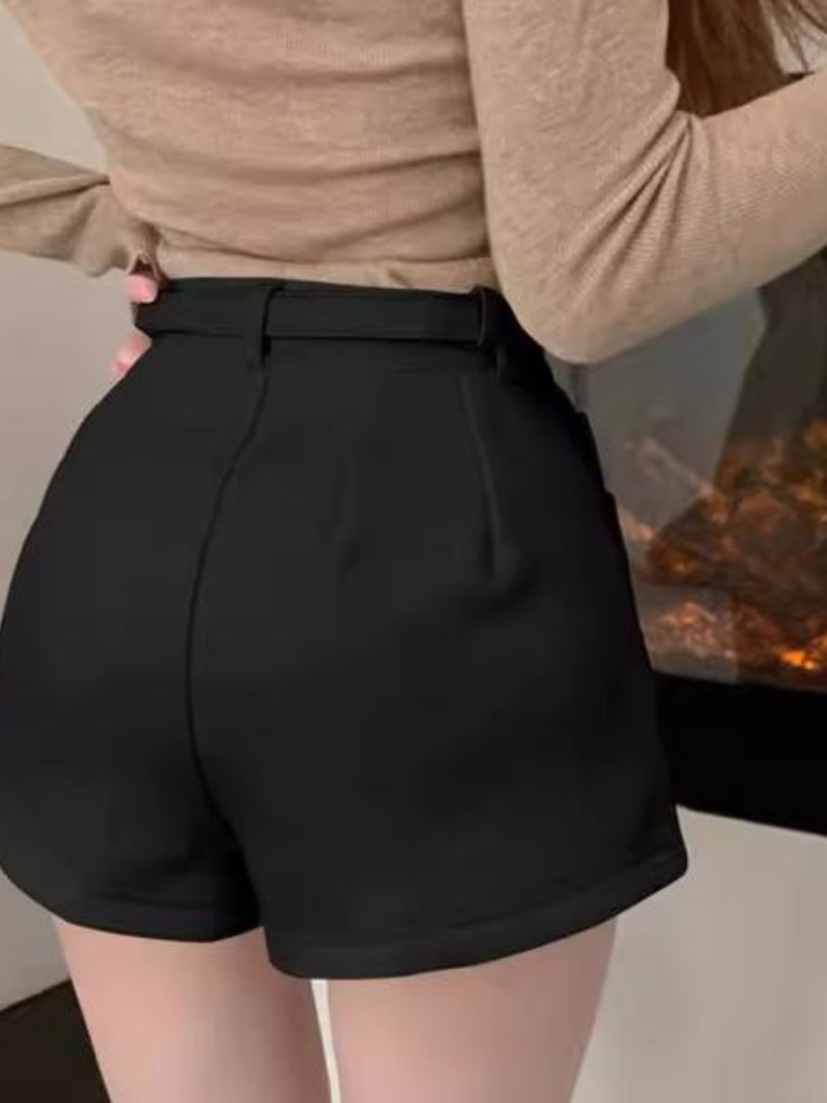 Calças Curtas de Cintura Alta com Forro de Fce para Mulheres, Calças Casuais Versáteis para Outono e Inverno