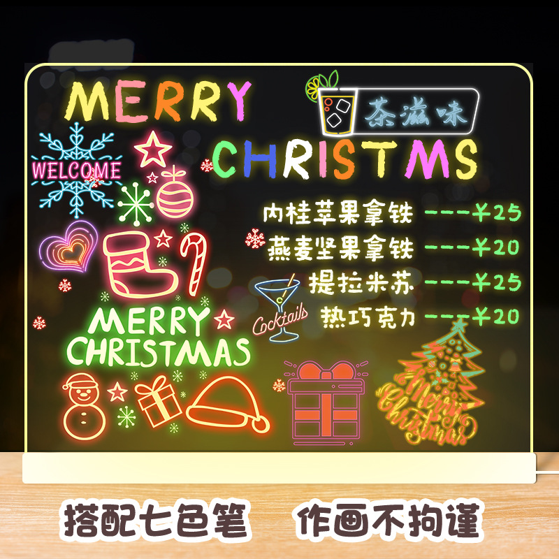 Night Market Stall Advertisement Display Board For Business Rewritable Acrylic Drawing Board With 7 Colorful Pens