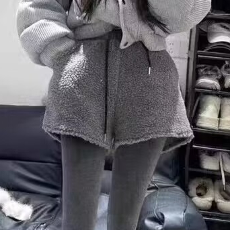 กางเกงขาสั้นผู้หญิง Lambswool นุ่มฤดูใบไม้ร่วงฤดูหนาวนักเรียนเสื้อผ้า 4 สีใหม่แฟชั่น Drawstring Streetwear น่ารัก Chic