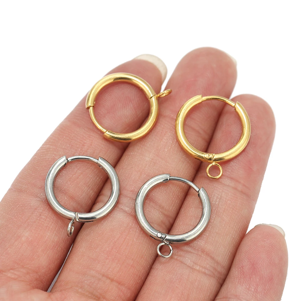 10 pçs de aço inoxidável banhado a ouro huggie brincos ganchos com laço orelha post salto anel para diy jóias fazendo descobertas