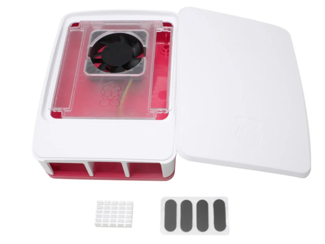Raspberry pi 5 case, vermelho, branco, abs shell com controle de temperatura, ventoinha, empilhamento, para rpi 5 pi5