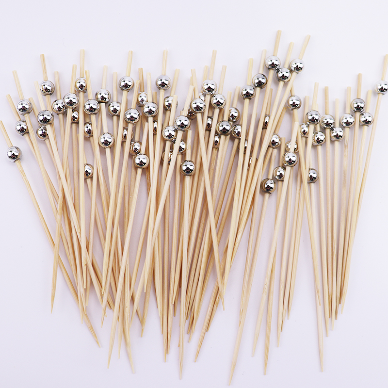 100 Stuks Witte Parel Bamboe Voedsel Fruit Picks Bruiloft Wegwerp Taart Dessert Cocktail Sticks Buffet Cupcake Tandenstoker Spies