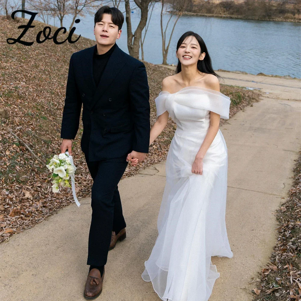 Zoci Elegante tubino con spalle scoperte Abito da sposa coreano Servizio fotografico Organza Abito da sposa senza schienale Abito da sposa personalizzato