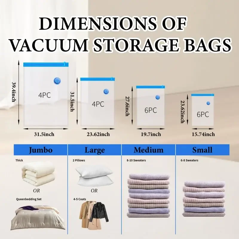 5Pcs Vacuum Storage Bags Vacuum Seal Bag Space Saving Bags for Comforters Clothes Pillow Bedding Blanket Storage