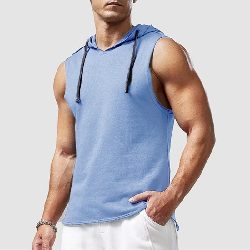 M-3XL メンズ タンクトップ ベスト ノースリーブTシャツ フード付き 男性用Tシャツ ジム エクササイズ スポーツ ゴルフシャツ 韓国風 カジュアル 無地