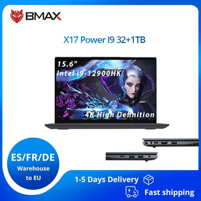 BMAX X17 Power Windows 11 Pro 2025 Nieuwste gaminglaptop Intel i9 12900 HK 32 GB geheugen 1 TB SSD 15,6-inch lichtgewicht laptop