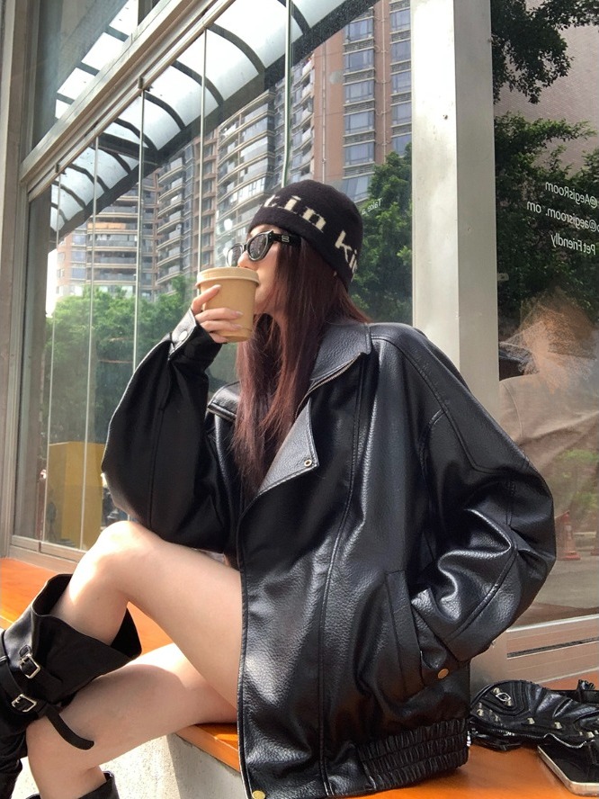 Jaqueta Retro de Motocicta Fena, Ajuste Solto, Manga Longa, Casual e Estilosa, Nova Chegada Outono 2025, Top Versátil ...