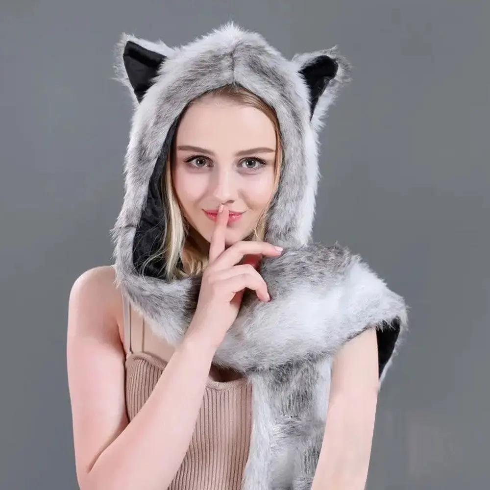 Chapéu Earmuff impermeável para homens e mulheres, boné 3 em 1 com cachecol e luvas, gorro de pelúcia quente, inverno