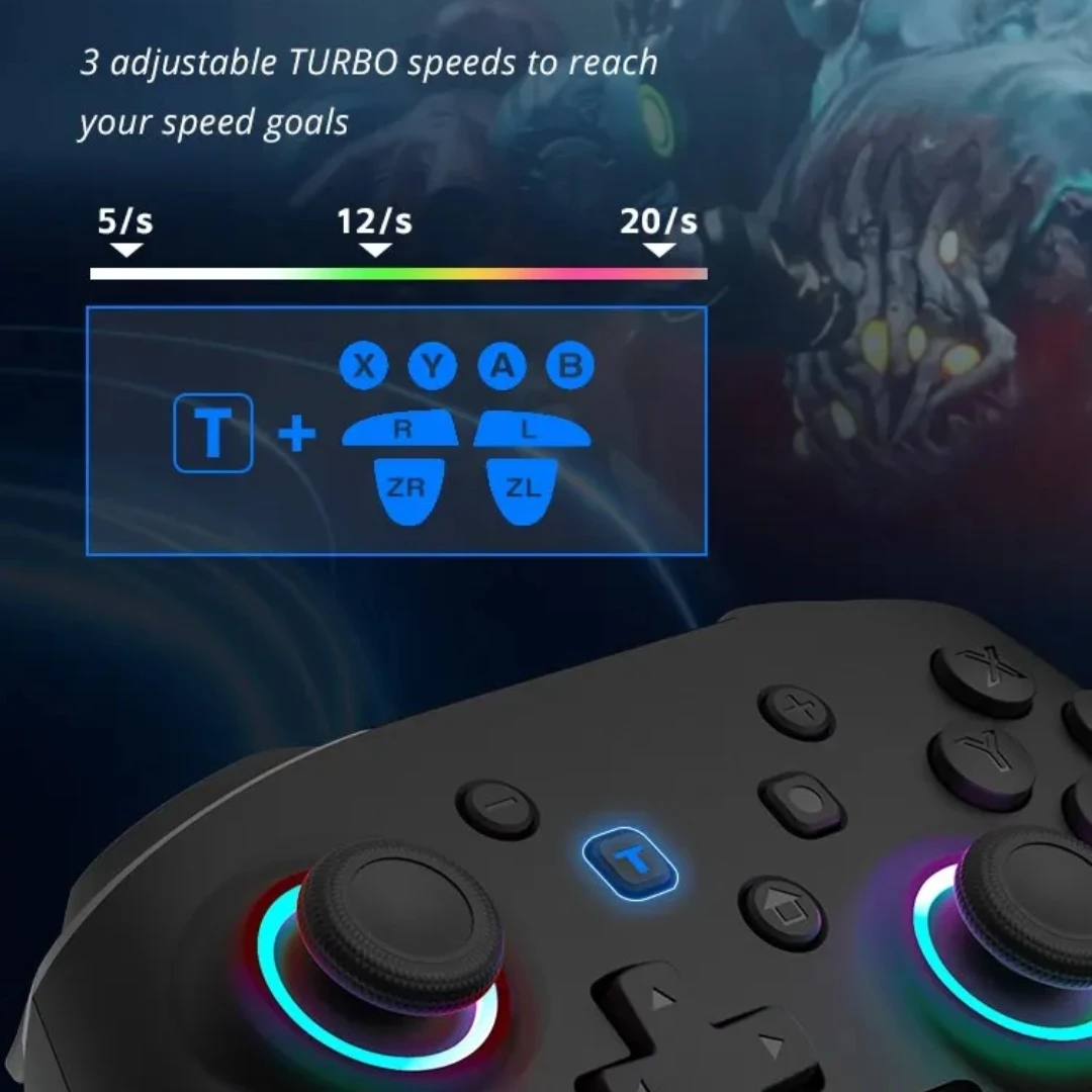 Controlador sem fio rgb para nintendo switch oled/lite console pro gamepad com bateria de 600/1000mah função turbo programável