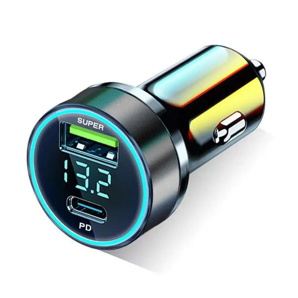 120W USB Car Charger Type C Fast Charging Phone Adapter LED Digital Display Cigarette Lighter in Car For iPhone Xiaomi Samsung