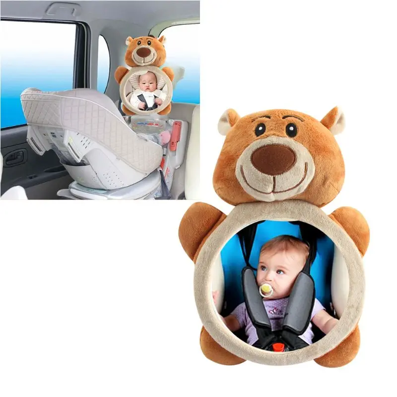 Espejo coche para bebé, respaldo para asiento, oso que atrae atención, soporte para reposacabezas infantil para niños
