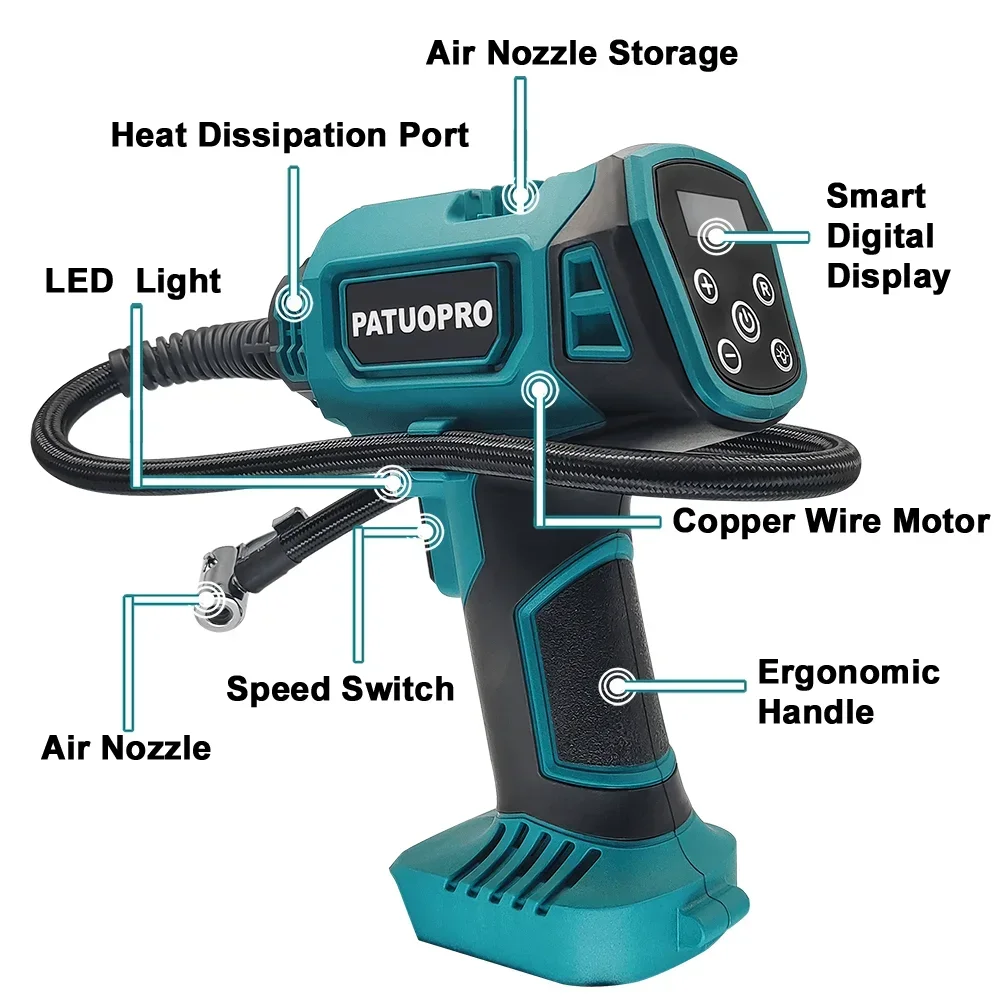 Cordless Electric Air Pump Rechargeable Automatic Car Tire Inflator Portable Home Power Tools For Makita 18V Battery(No Battery)