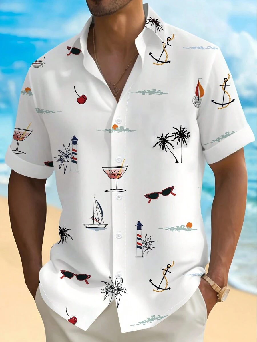 Men's Hawaiian Vacation Casual Button Down Short Sleeve Shirt